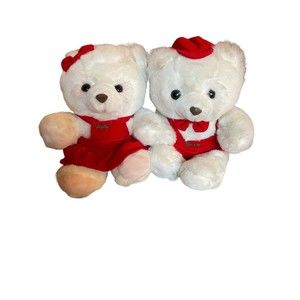 VTG Christmas White Teddy Bears - Holly and Barry Stuffed Plush Animal Toys Rare